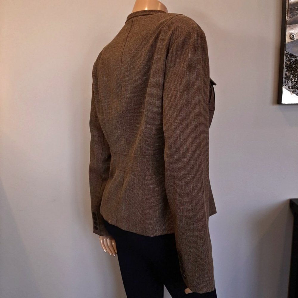 Cleo Blazer Jacket Tweed Fall Military Brown Womens Size 12 Flap Pocket Gorpcore - Picture 7 of 12